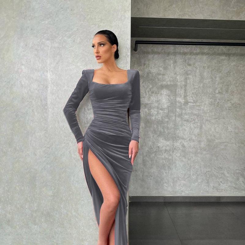 Maxi Jurk met Vierkante Hals en Velvet - Midi Dresses - Jurkjes.co