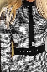 Midi Jurk met Hoge Hals en Houndstooth - Maxi Dresses - Jurkjes.co
