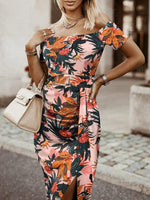 Midi Jurk met One-Shoulder en Tropische Print - Midi Dresses - Jurkjes.co