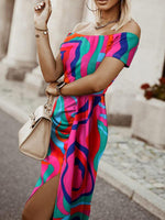 Midi Jurk met One-Shoulder en Tropische Print - Midi Dresses - Jurkjes.co