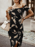 Midi Jurk met One-Shoulder en Tropische Print - Midi Dresses - Jurkjes.co