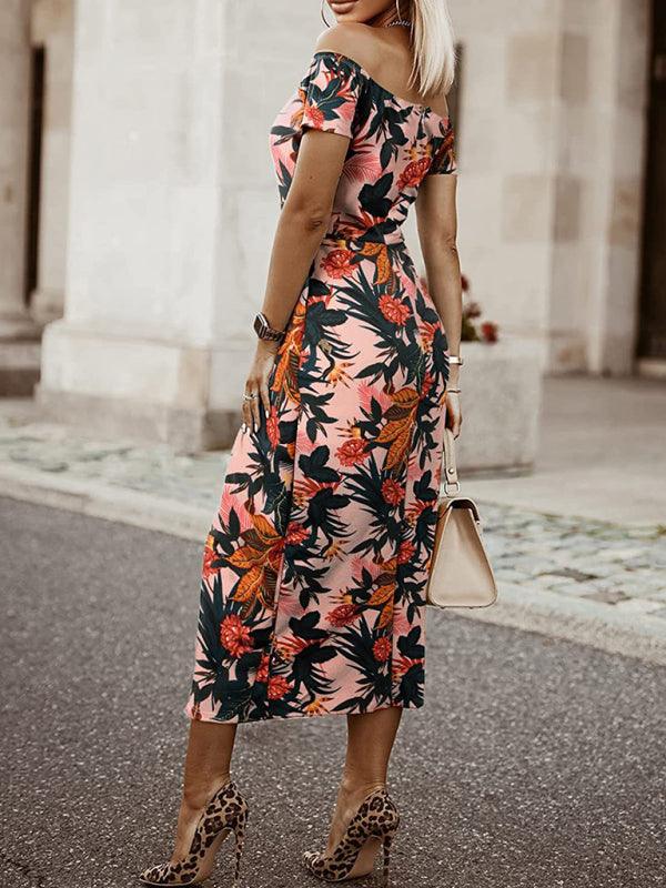 Midi Jurk met One-Shoulder en Tropische Print - Midi Dresses - Jurkjes.co