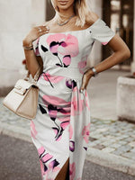 Midi Jurk met One-Shoulder en Tropische Print - Midi Dresses - Jurkjes.co