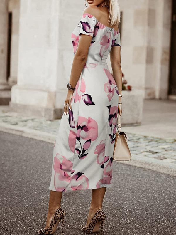 Midi Jurk met One-Shoulder en Tropische Print - Midi Dresses - Jurkjes.co