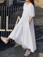 Midi Jurk met Ronde Hals en Effen Kleur - Maxi Dresses - Jurkjes.co