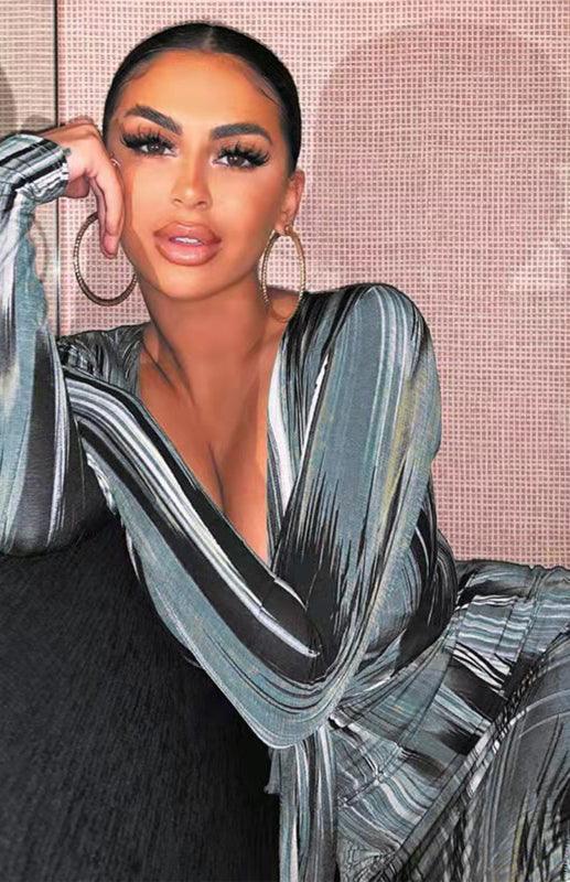 Midi Jurk met V-hals en Abstracte Print - Midi Dresses - Jurkjes.co