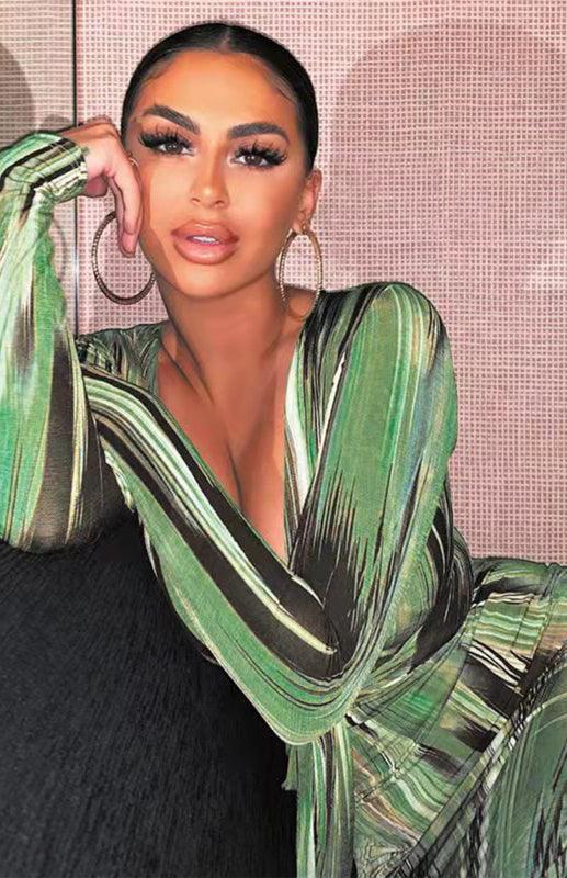 Midi Jurk met V-hals en Abstracte Print - Midi Dresses - Jurkjes.co