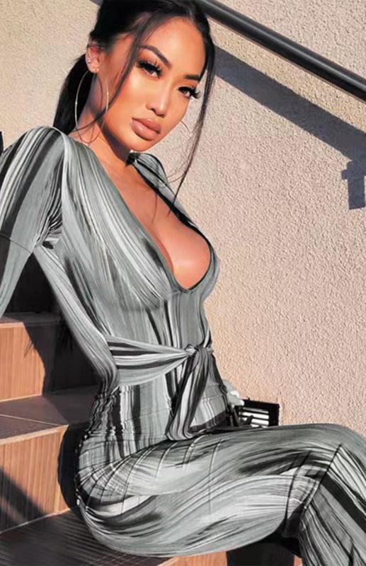 Midi Jurk met V-hals en Abstracte Print - Midi Dresses - Jurkjes.co