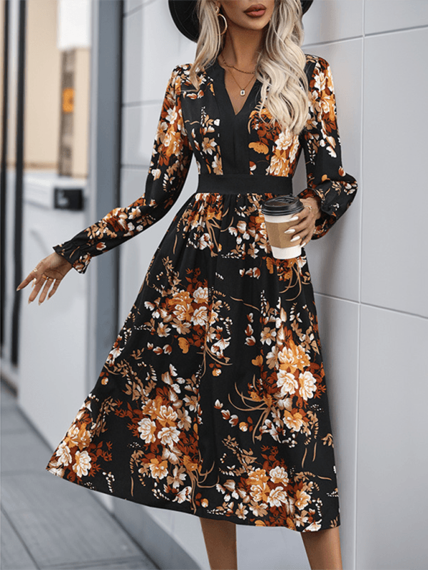 Midi Jurk met V-hals en Bloemenprint - Maxi Dresses - Jurkjes.co