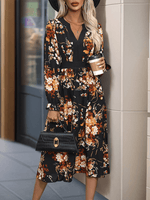 Midi Jurk met V-hals en Bloemenprint - Maxi Dresses - Jurkjes.co