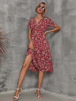 Midi Jurk met V-hals en Bloemenprint - Midi Dresses - Jurkjes.co