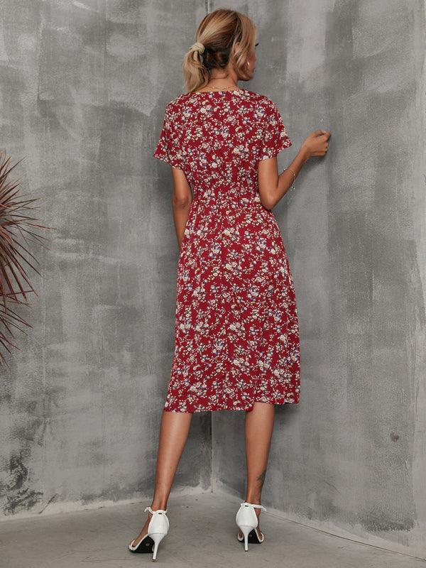 Midi Jurk met V-hals en Bloemenprint - Midi Dresses - Jurkjes.co