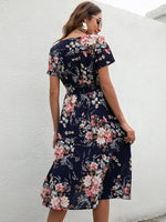Midi Jurk met V-hals en Bloemenprint - Midi Dresses - Jurkjes.co