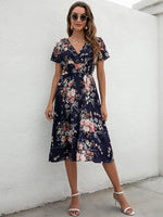 Midi Jurk met V-hals en Bloemenprint - Midi Dresses - Jurkjes.co