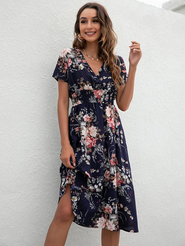 Midi Jurk met V-hals en Bloemenprint - Midi Dresses - Jurkjes.co