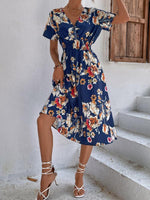Midi Jurk met V-hals en Bloemenprint - Midi Dresses - Jurkjes.co