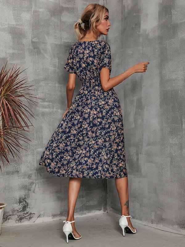Midi Jurk met V-hals en Bloemenprint - Midi Dresses - Jurkjes.co