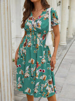 Midi Jurk met V-hals en Bloemenprint - Midi Dresses - Jurkjes.co