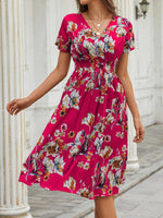 Midi Jurk met V-hals en Bloemenprint - Midi Dresses - Jurkjes.co