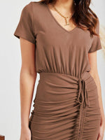 Midi Jurk met V-hals en Rimpelkoord - Midi Dresses - Jurkjes.co