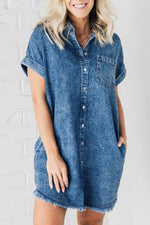 Mineraal Gewassen Denim Jurk met Franje - Mini Dresses - Jurkjes.co