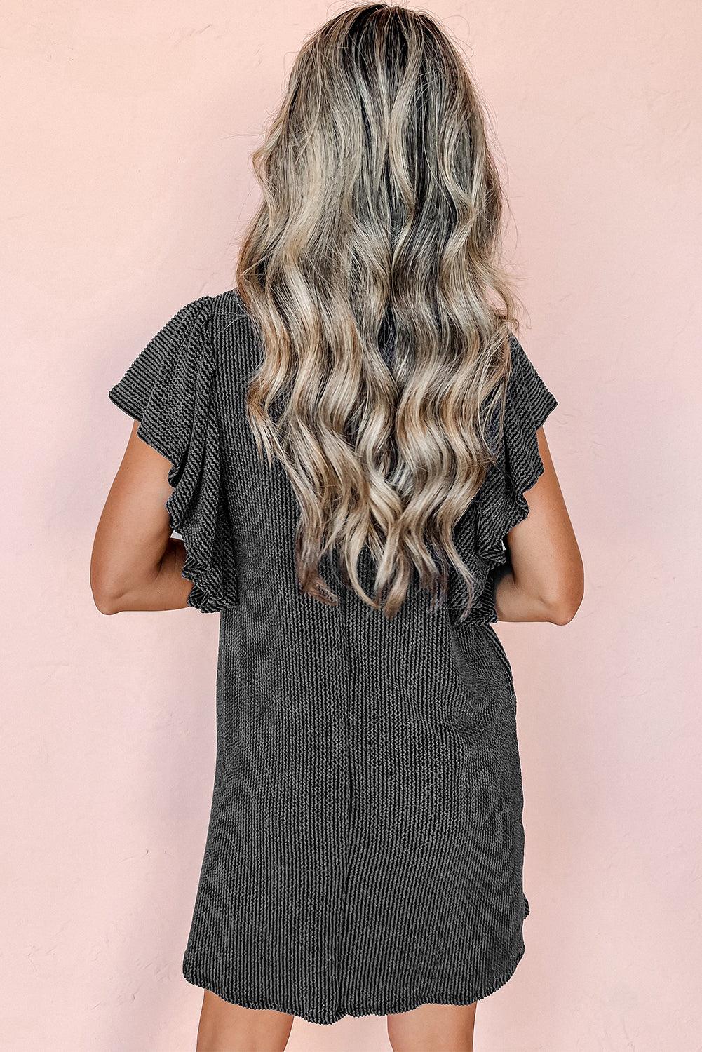 Mini-Jurk met Structuur en Ruches Mouwen - Mini Dresses - Jurkjes.co