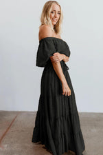 Off-Shoulder Maxi Jurk met Zwitserse Stippen - Maxi Dresses - Jurkjes.co