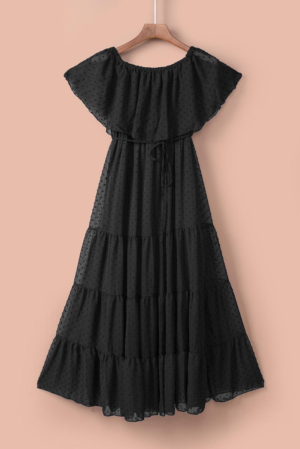 Off-Shoulder Maxi Jurk met Zwitserse Stippen - Maxi Dresses - Jurkjes.co