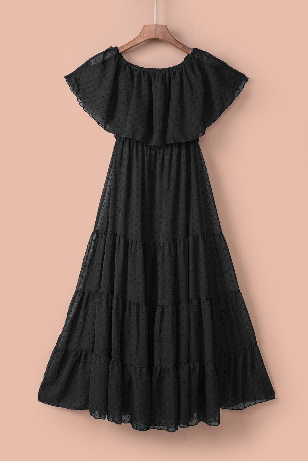 Off-Shoulder Maxi Jurk met Zwitserse Stippen - Maxi Dresses - Jurkjes.co