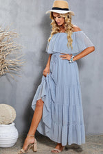 Off-Shoulder Maxi Jurk met Zwitserse Stippen - Maxi Dresses - Jurkjes.co