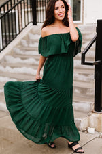 Off-Shoulder Maxi Jurk met Zwitserse Stippen - Maxi Dresses - Jurkjes.co