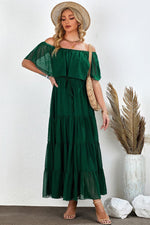 Off-Shoulder Maxi Jurk met Zwitserse Stippen - Maxi Dresses - Jurkjes.co