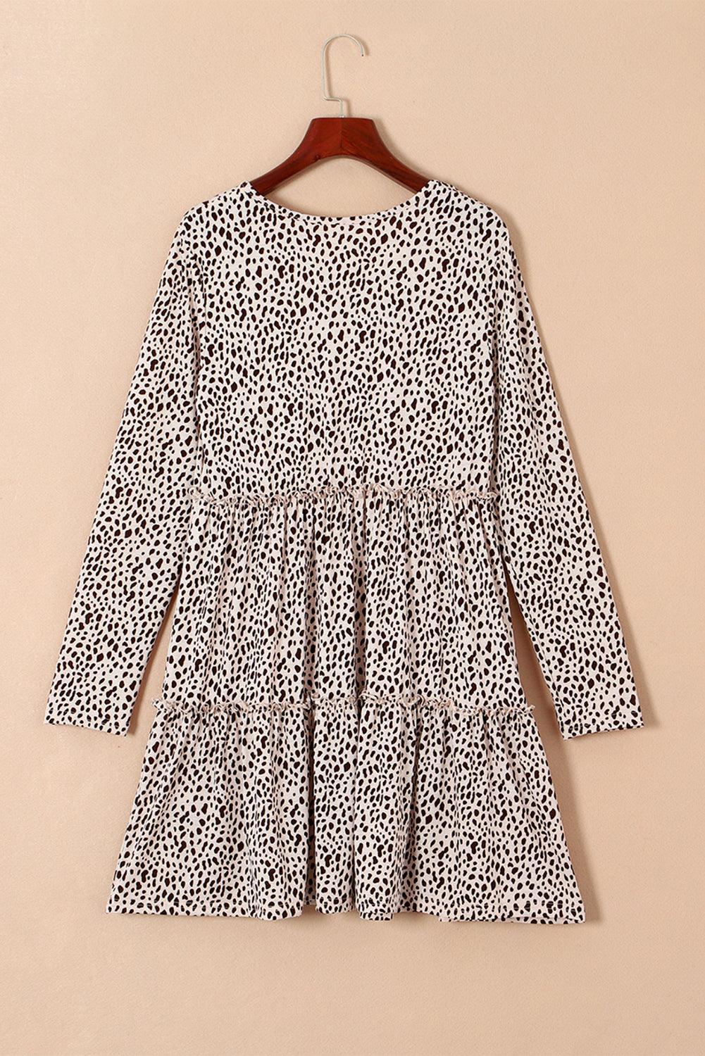 Panterprint Lange Mouwen Jurk - Mini Dresses - Jurkjes.co