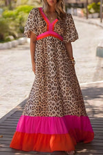 Panterprint Maxi Jurk met Bubble Mouwen - Maxi Dresses - Jurkjes.co