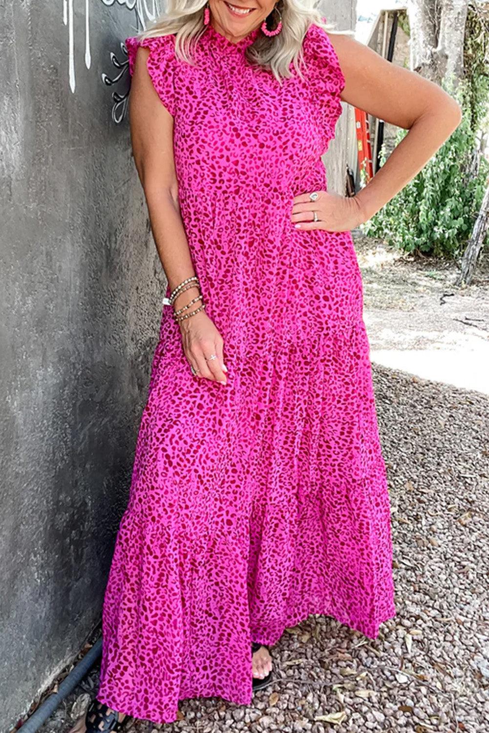 Panterprint Maxi Jurk met Ruches - Maxi Dresses - Jurkjes.co