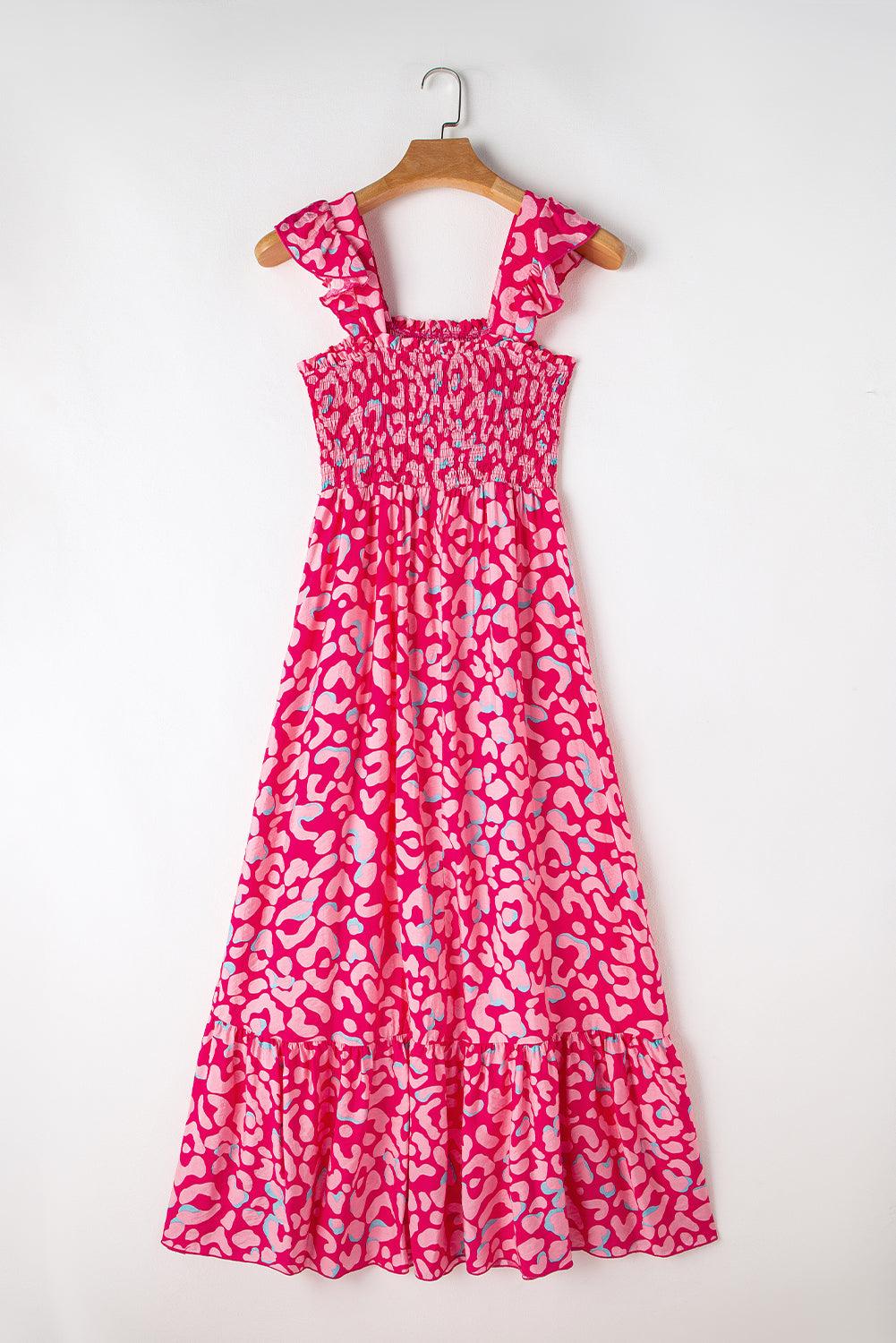 Panther Ruffle Bandjes Smocked Hoge Taille Lange Jurk - Maxi Dresses - Jurkjes.co