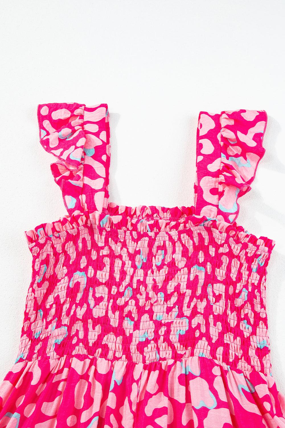 Panther Ruffle Bandjes Smocked Hoge Taille Lange Jurk - Maxi Dresses - Jurkjes.co