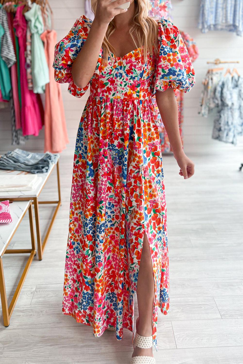 Pofmouw Maxi Jurk met Bloemenprint en Split - Maxi Dresses - Jurkjes.co
