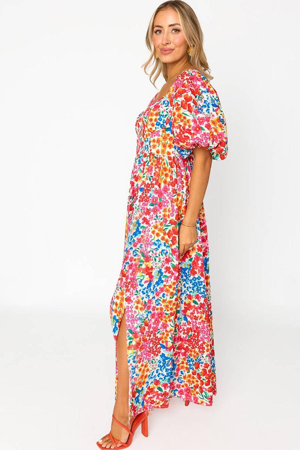 Pofmouw Maxi Jurk met Bloemenprint en Split - Maxi Dresses - Jurkjes.co
