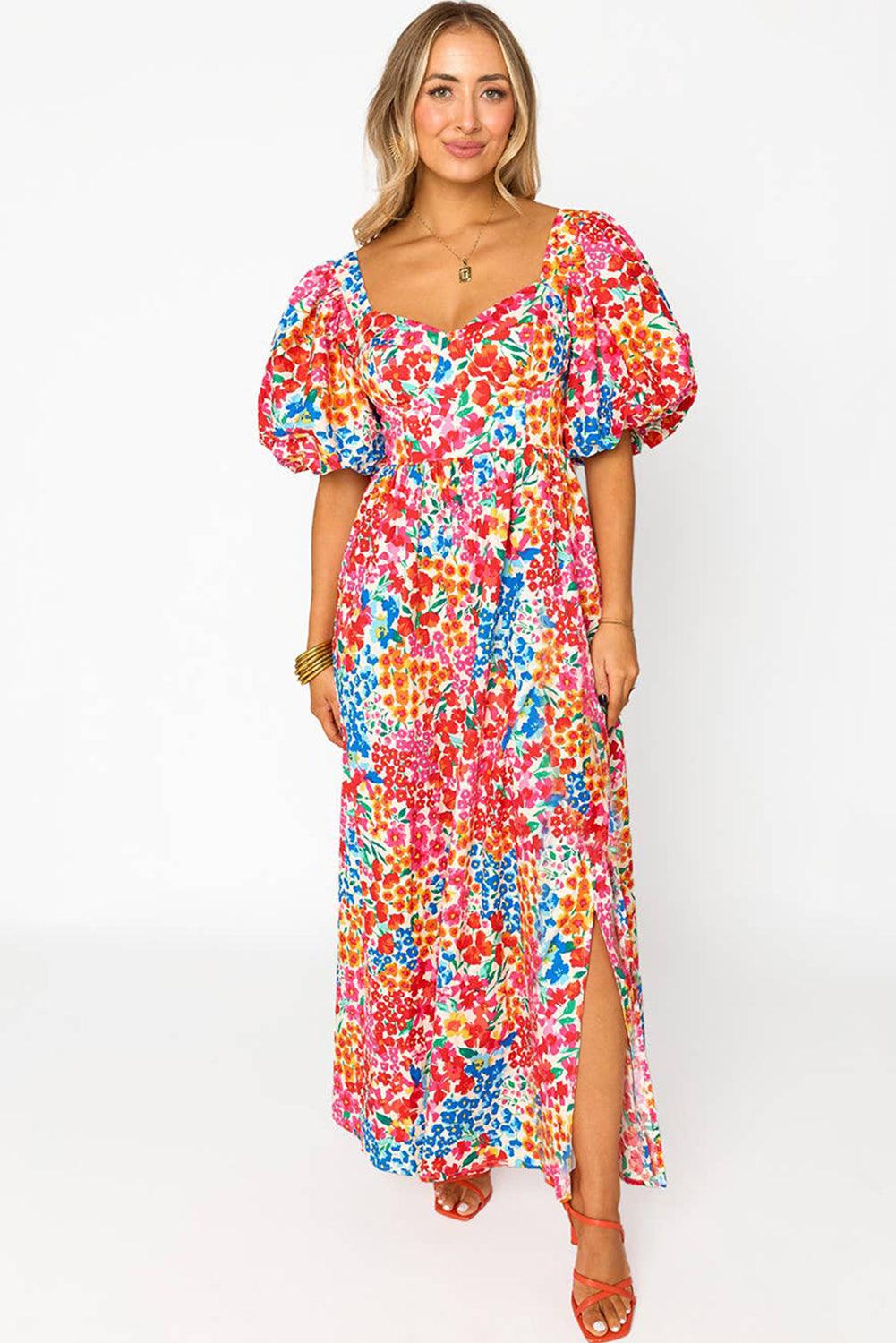 Pofmouw Maxi Jurk met Bloemenprint en Split - Maxi Dresses - Jurkjes.co