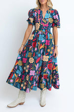 Retro Bloemenprint Maxi-Jurk met Halsopening - Maxi Dresses - Jurkjes.co