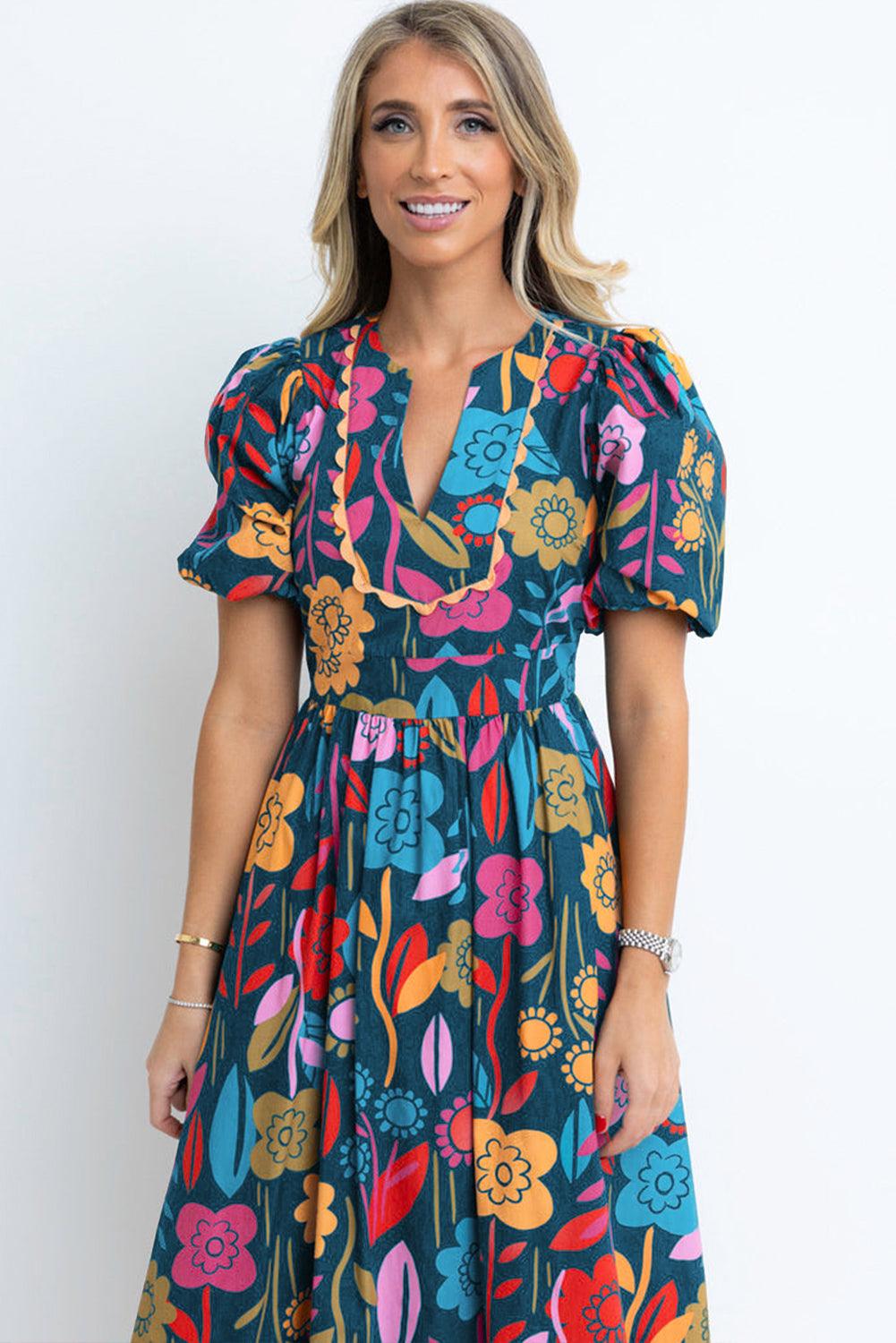 Retro Bloemenprint Maxi-Jurk met Halsopening - Maxi Dresses - Jurkjes.co