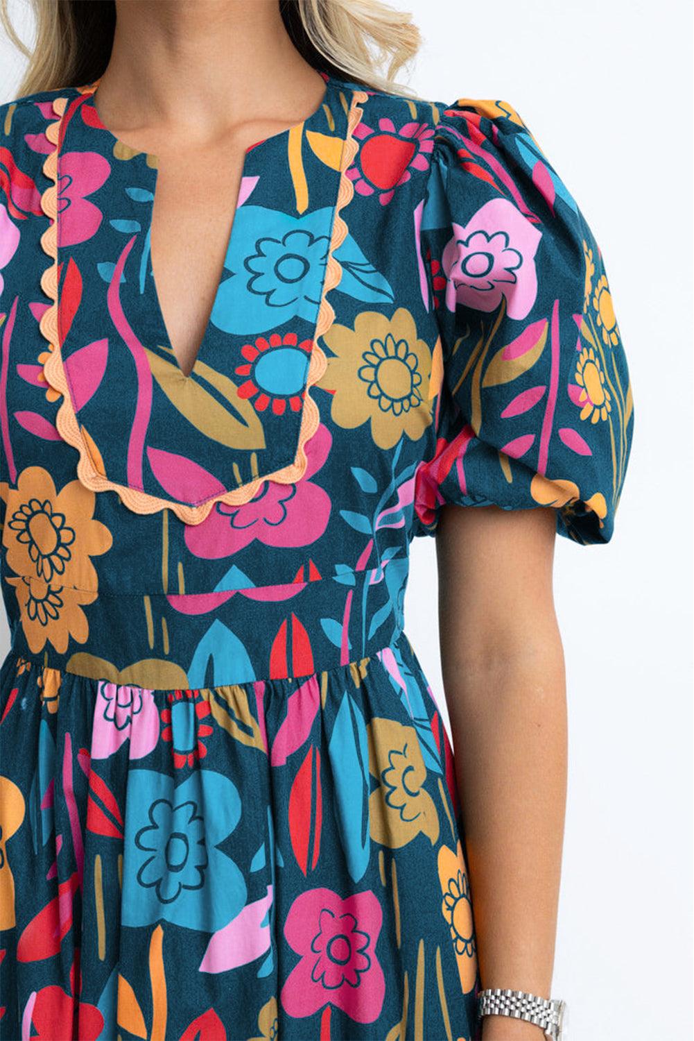 Retro Bloemenprint Maxi-Jurk met Halsopening - Maxi Dresses - Jurkjes.co