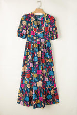 Retro Bloemenprint Maxi-Jurk met Halsopening - Maxi Dresses - Jurkjes.co
