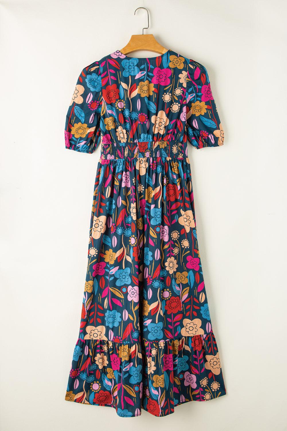 Retro Bloemenprint Maxi-Jurk met Halsopening - Maxi Dresses - Jurkjes.co