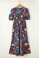 Retro Bloemenprint Maxi-Jurk met Halsopening - Maxi Dresses - Jurkjes.co