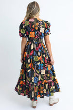 Retro Bloemenprint Maxi-Jurk met Split Hals - Maxi Dresses - Jurkjes.co