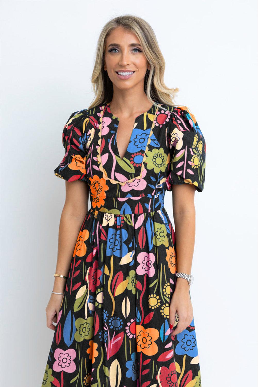 Retro Bloemenprint Maxi-Jurk met Split Hals - Maxi Dresses - Jurkjes.co