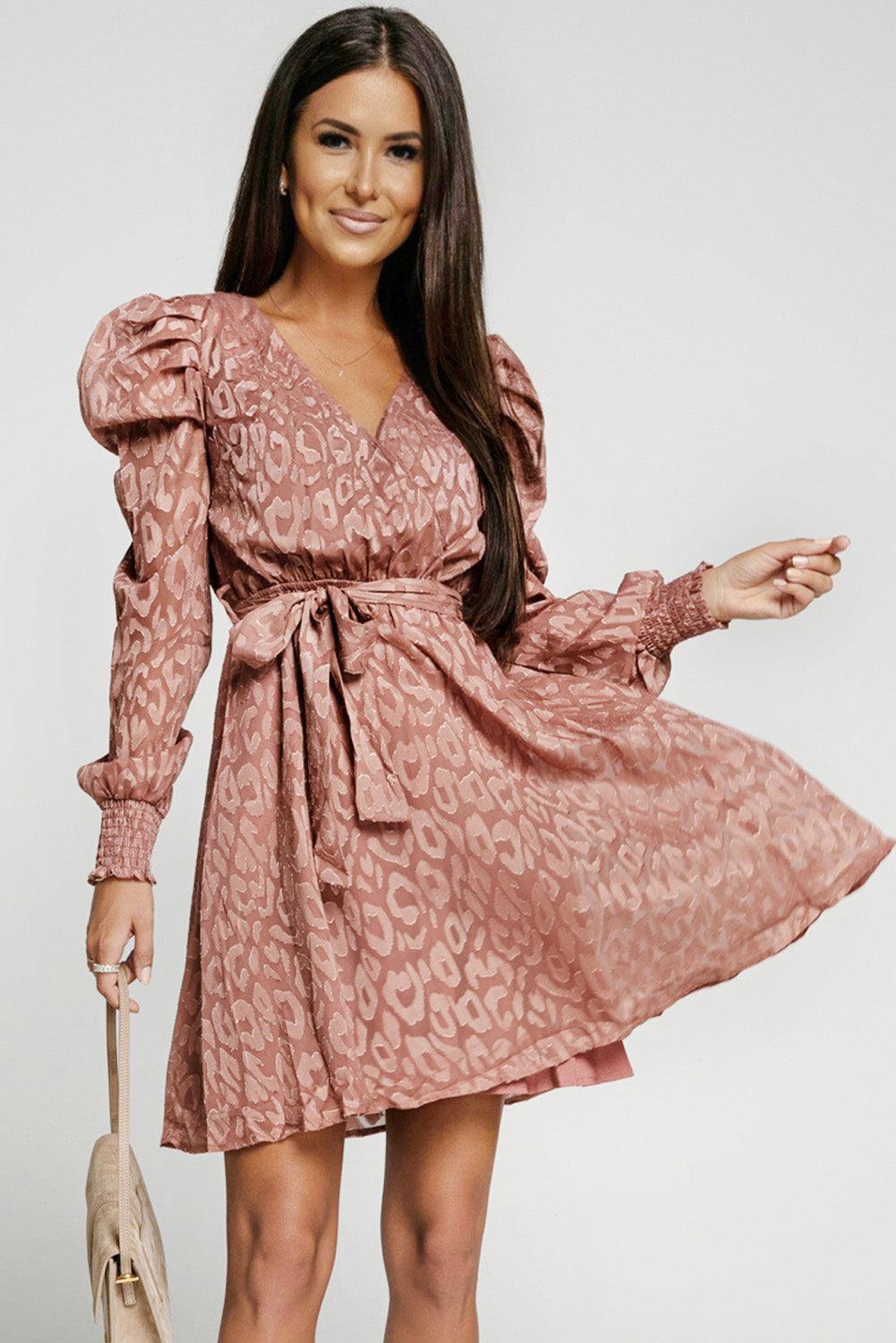 Rhae Jacquard Wikkeljurk met Panterprint - Mini Dresses - Jurkjes.co