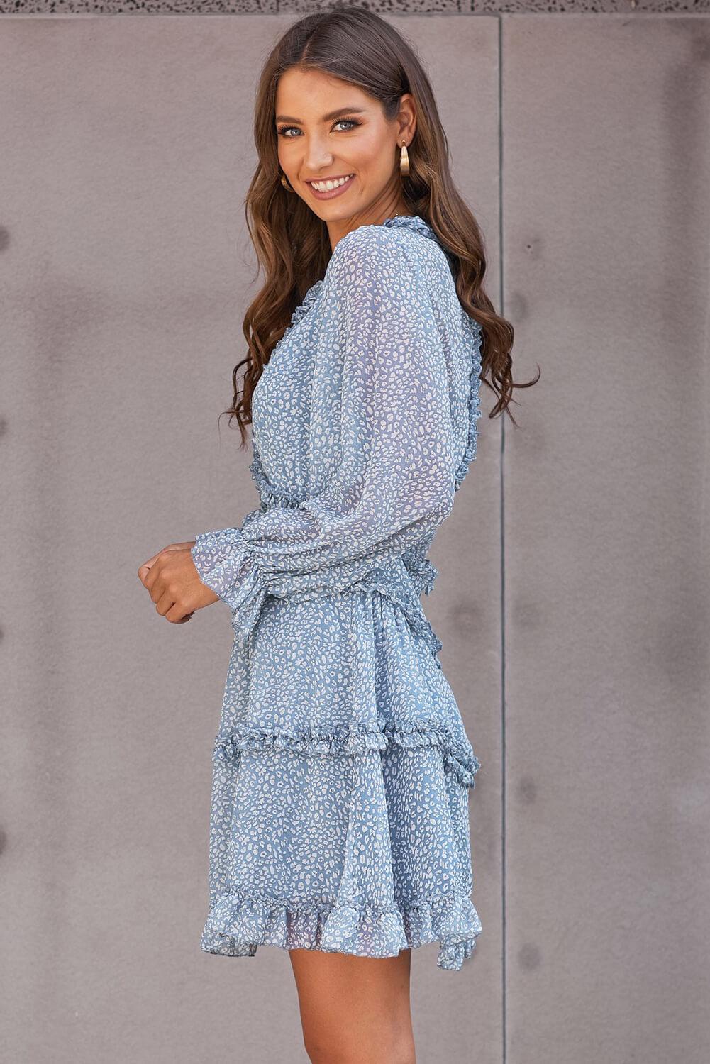 Ruche Detail Open Rug Bloemenjurk - Floral Dresses - Jurkjes.co